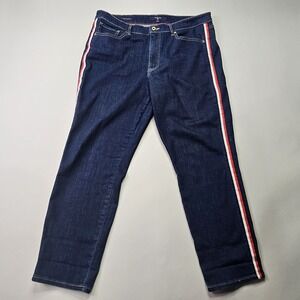 Hilfiger Jeans Tribeca Skinny Women 16 Dark Blue Stripe Flag Logo Denim Pants